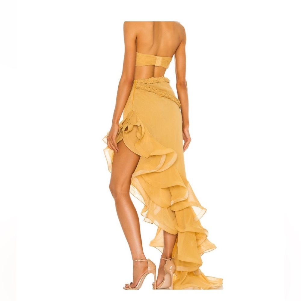 Bronx and Banco Mustard Yellow Asymmetric Ruffle Strapless Dress - Picture 4 of 7